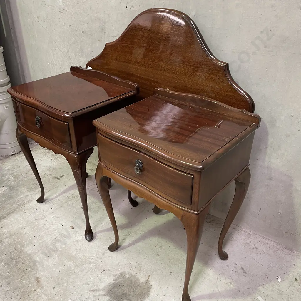 Vintage Solid Mahogany Single Headboard with Matching pair of Bedside Tables Image 1++