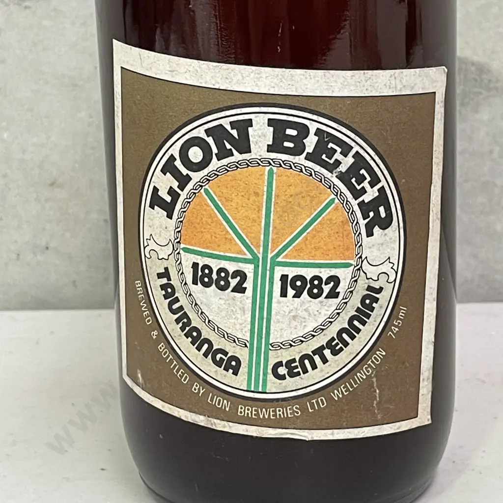 Unopened Lion Beer Bottle. Tauranga Centennial 1882-1982 Image 1++