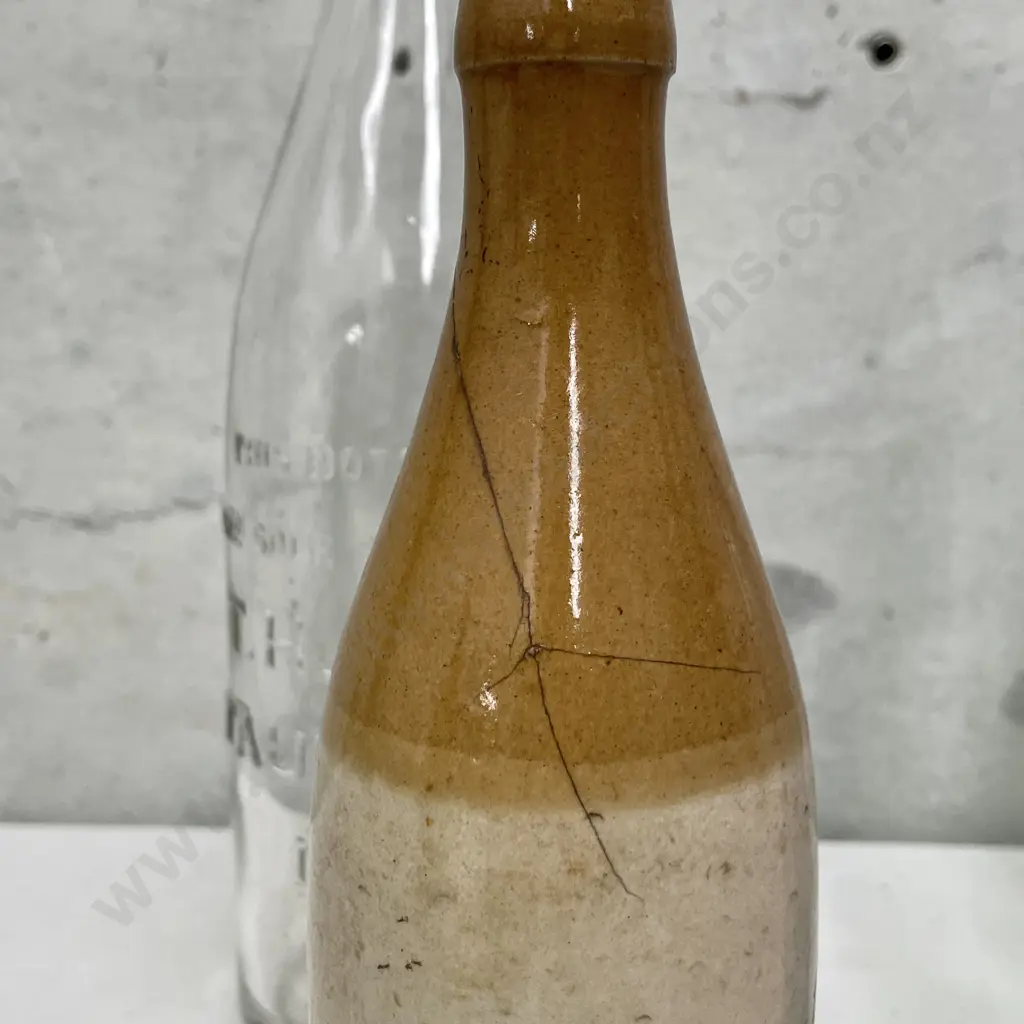 Assorted T.H. Hall Tauranga NZ Bottles including stoneware bottle (af) Image 1++