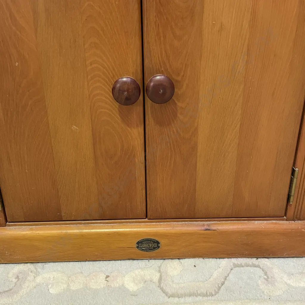 Classic Wood Rimu Cabinet. 2 Door, adjustable shelves. H123cm W65cm D55cm Image 1++