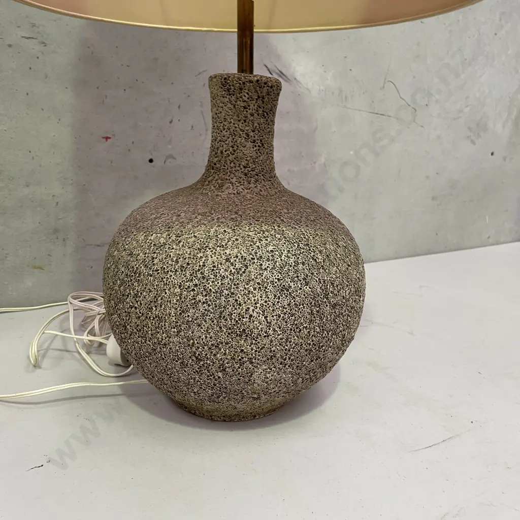 Large Heavy Concrete Style Bulbous Table Lamp with cream fabric shade. Lamp H55cm Shade H36cm Image 1++