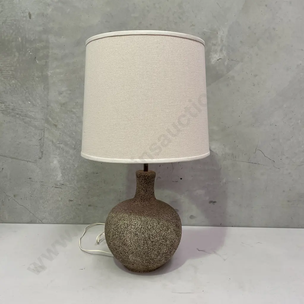 Large Heavy Concrete Style Bulbous Table Lamp with cream fabric shade. Lamp H55cm Shade H36cm Image 1++