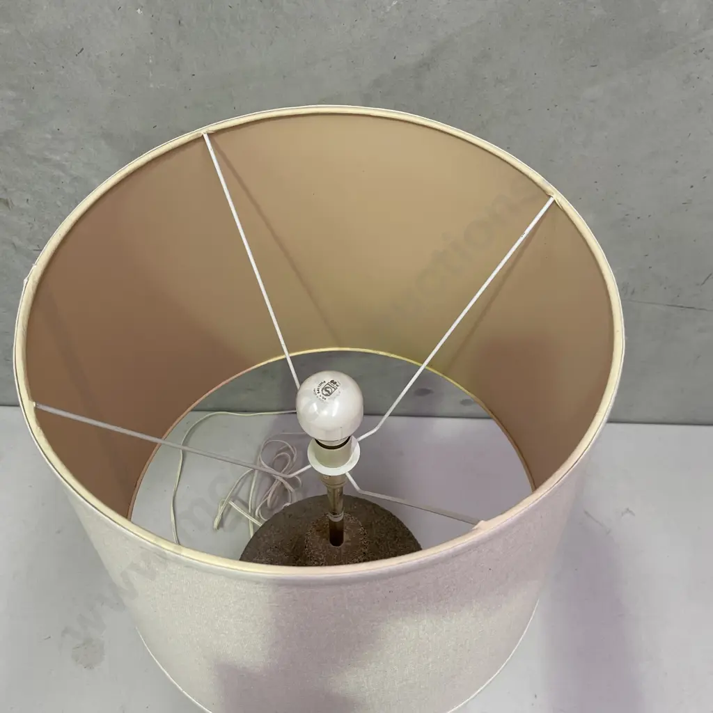 Large Heavy Concrete Style Bulbous Table Lamp with cream fabric shade. Lamp H55cm Shade H36cm Image 1++
