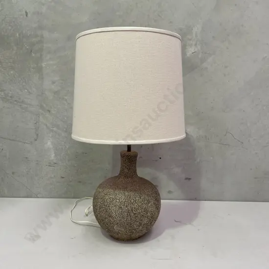 Large Heavy Concrete Style Bulbous Table Lamp with cream fabric shade. Lamp H55cm Shade H36cm