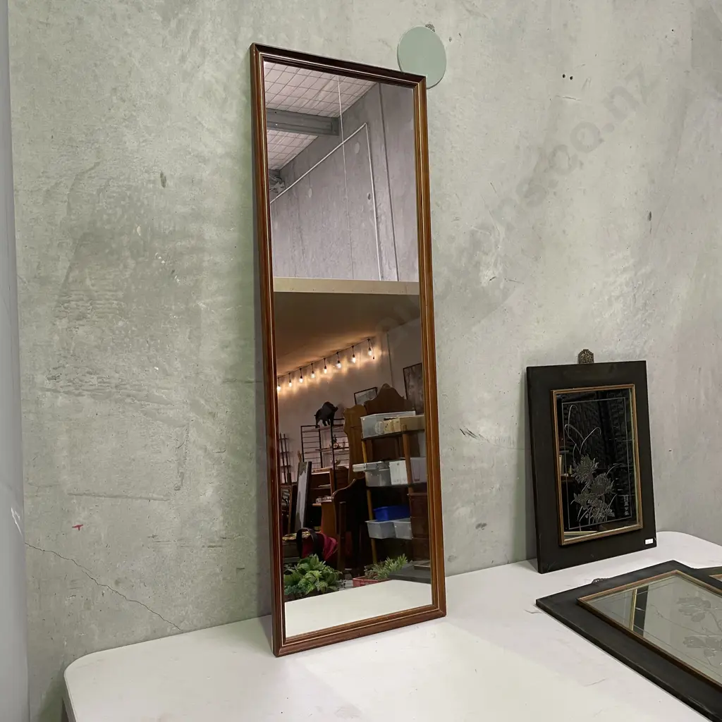 Wood Framed Rectangular Wall Hung Mirror. 126 x 43cm Image 1++