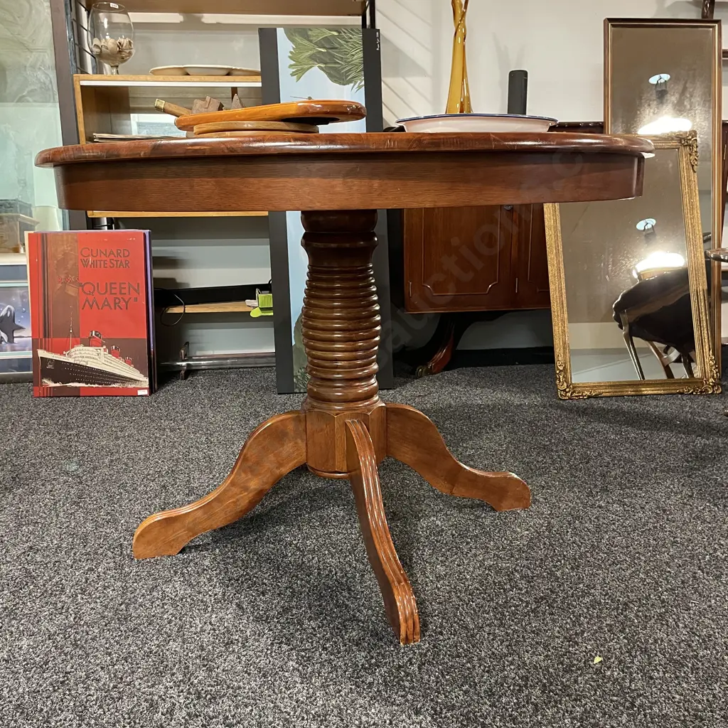 Solid Wood Round Dining Table. Beehive central panel with quad base. Dia 105cm Image 1++