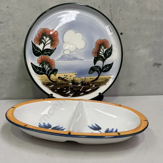 Temuka Pottery Divided serving dish with Chedder Valley pottery Pohutukawa serving plate