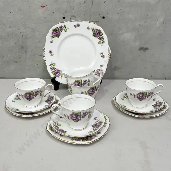 Colclough part Teaset with 3 x trios, cream jug, sugar bowl and cake plate