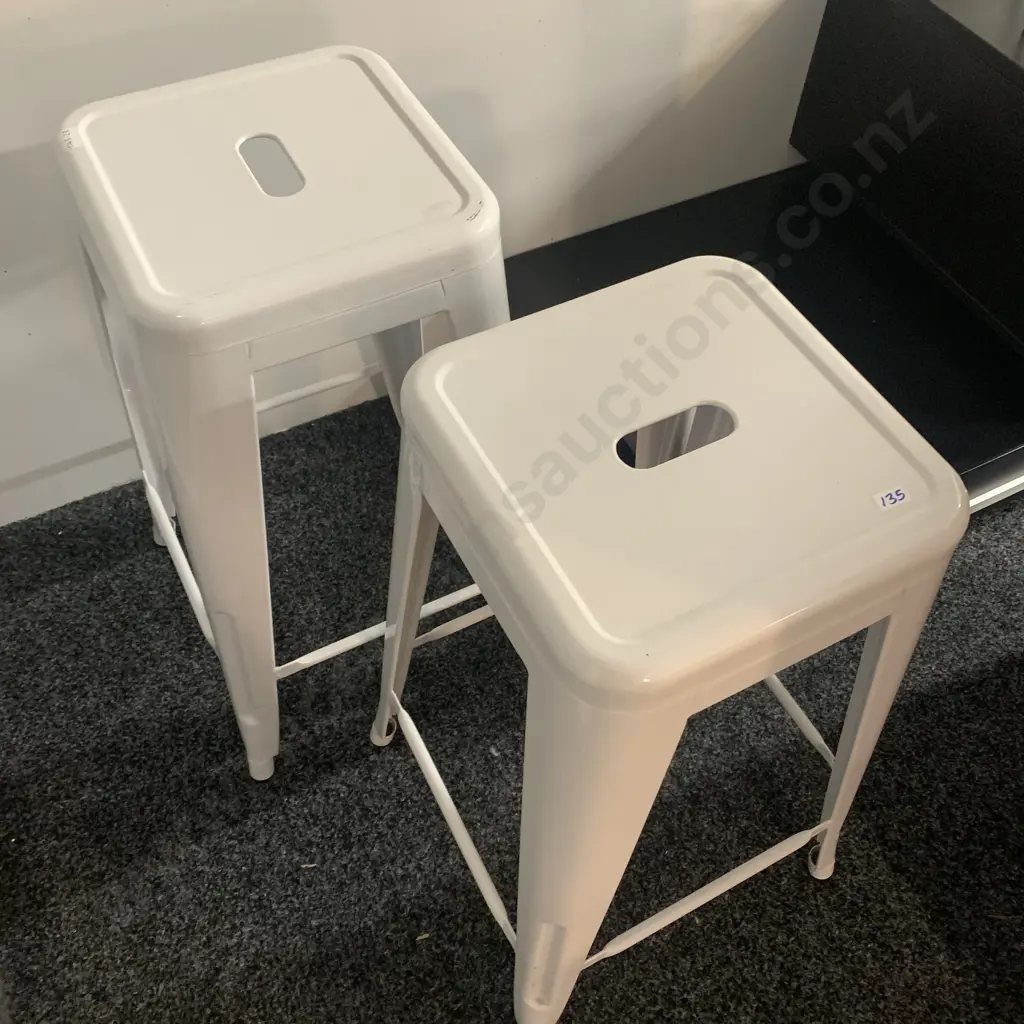 Pair of Industrial White Painted Metal Stools Image 1++