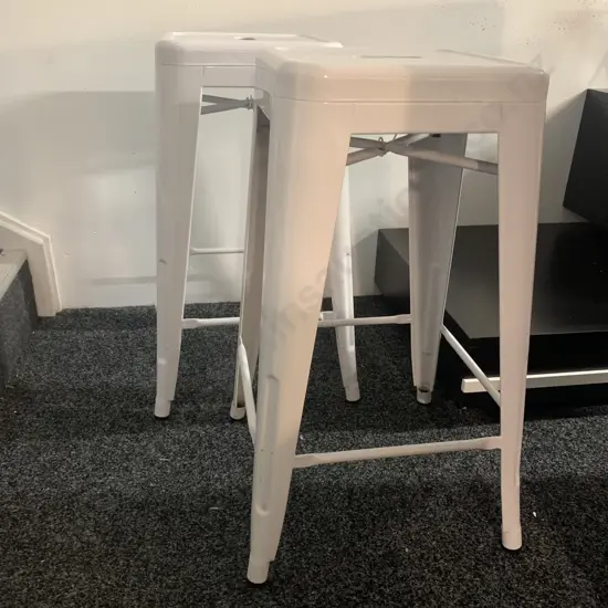 Pair of Industrial White Painted Metal Stools