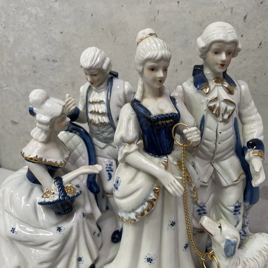 Pair of Large Continental Victorian Style Blue, white and gilded figurines. H32 and H29cm Image 1++