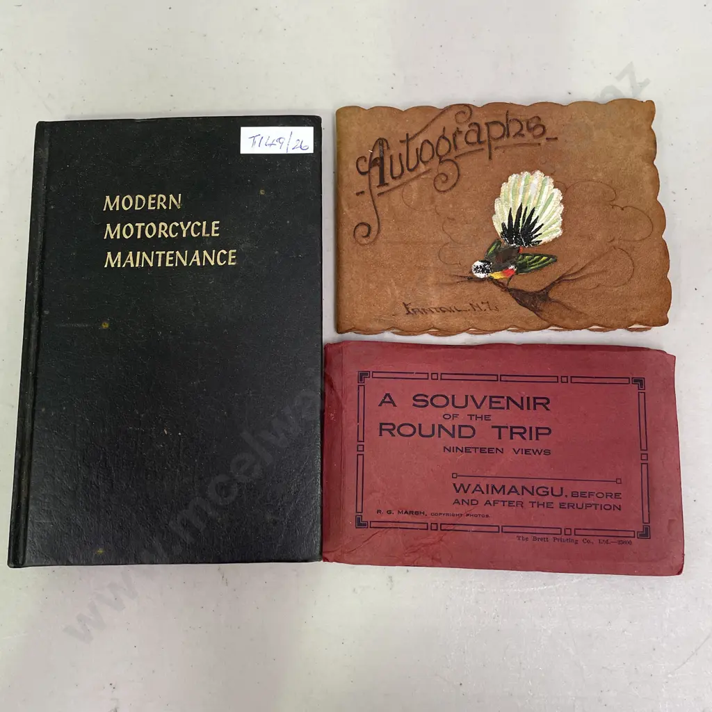 Vintage Postcard Book, Autograph book and Modern Motorcycle Book Image 1++