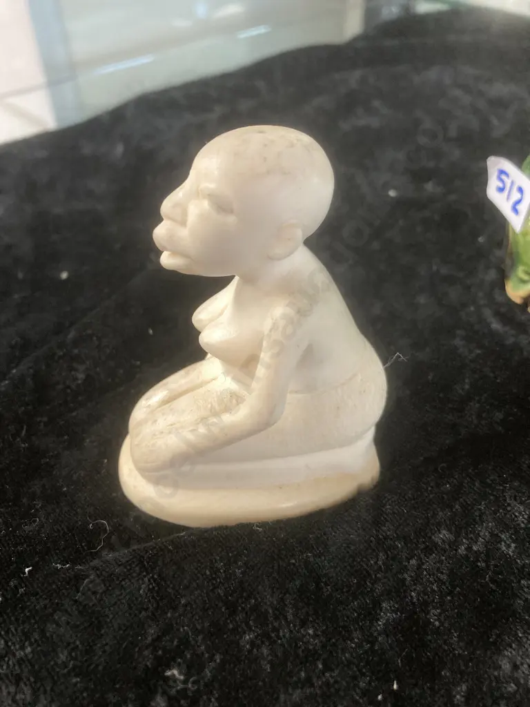 Ivory Nude Crouching Figurine with Iga Ware Ornamental Figurine Image 1++