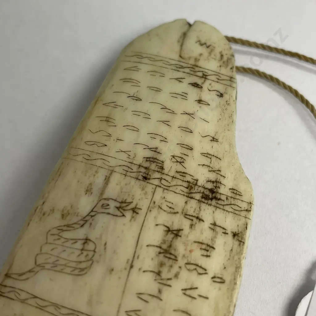 Rare 19th Century Scrimshaw on rib bone. L17cm W4.5cm Image 1++
