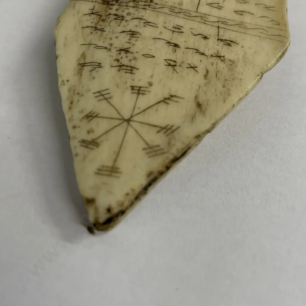 Rare 19th Century Scrimshaw on rib bone. L17cm W4.5cm Image 1++