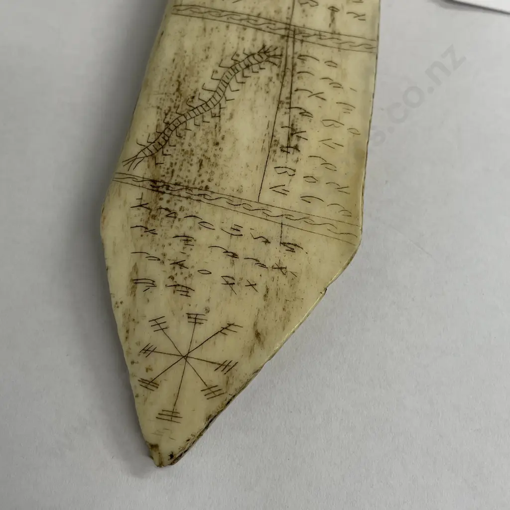 Rare 19th Century Scrimshaw on rib bone. L17cm W4.5cm Image 1++