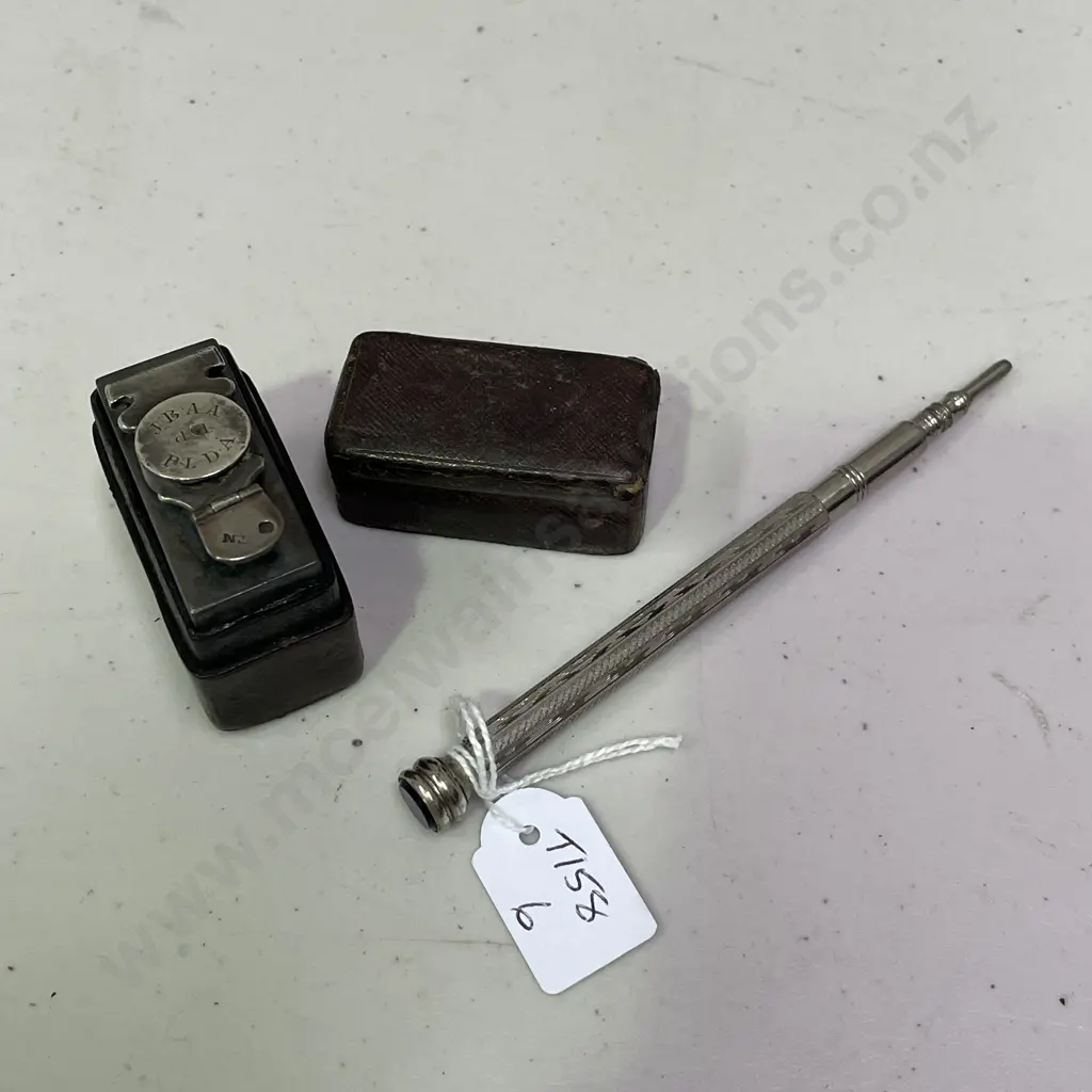 Antique Leather Cased JBAA PLDA Lighter with Silver Plated Retractable Pencil Image 1++