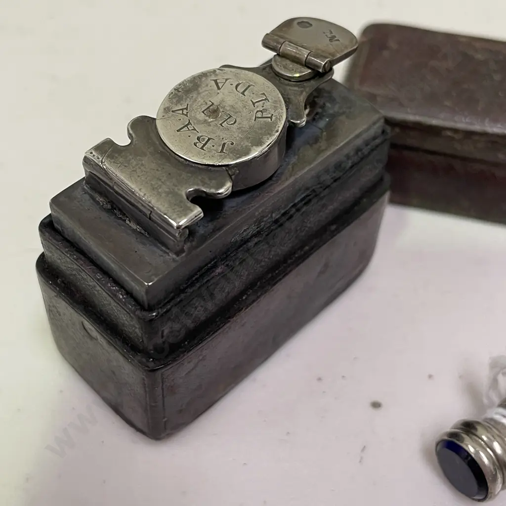 Antique Leather Cased JBAA PLDA Lighter with Silver Plated Retractable Pencil Image 1++