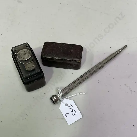 Antique Leather Cased JBAA PLDA Lighter with Silver Plated Retractable Pencil