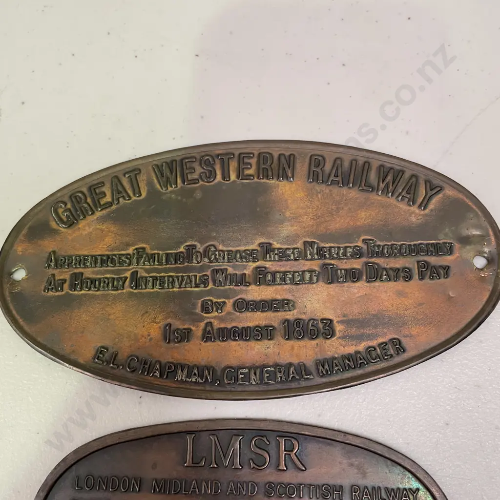 Two Copper Railway Plaques. Great Western Railway and London Midland and Scottish Railway Image 1++