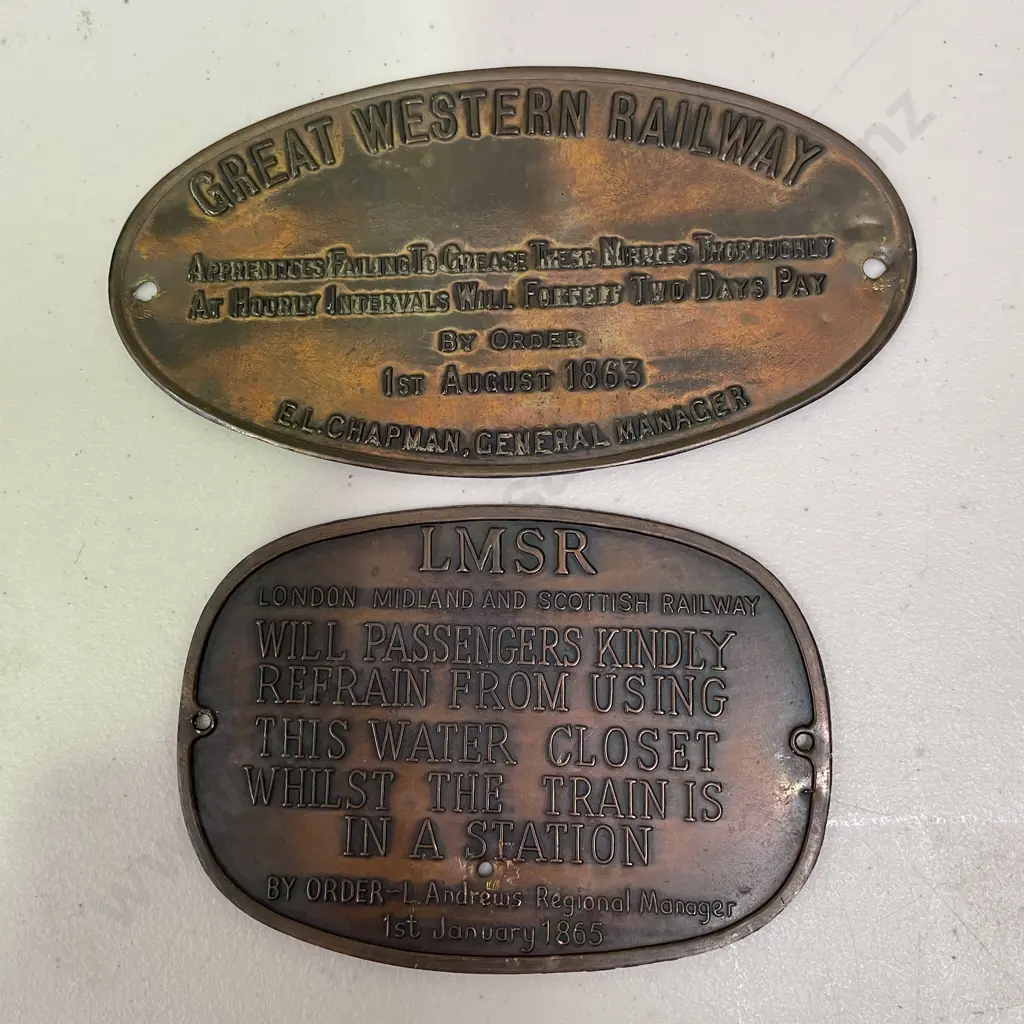 Two Copper Railway Plaques. Great Western Railway and London Midland and Scottish Railway Image 1++