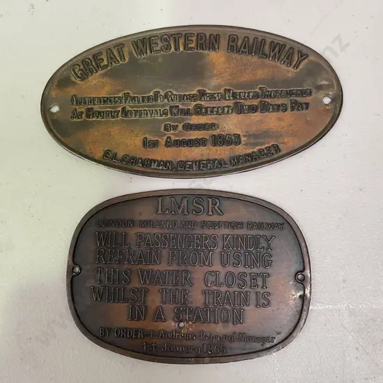 Two Copper Railway Plaques. Great Western Railway and London Midland and Scottish Railway
