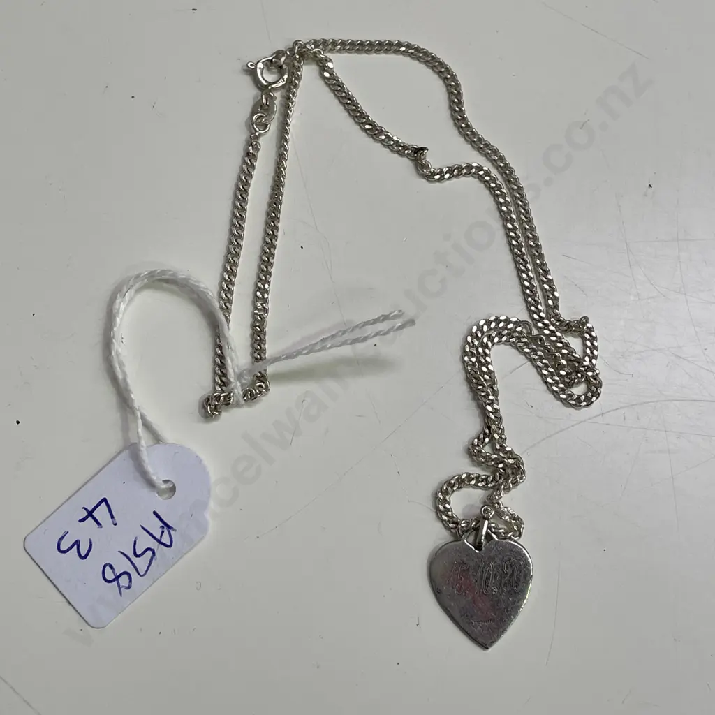 Sterling Silver Chain with etched "Lily" heart pendant Image 1++