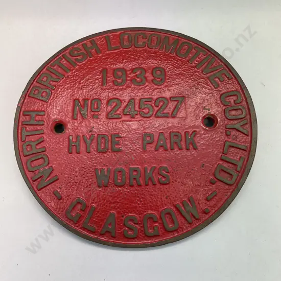 Cast Iron plaque. North British Locomotive Coy. Ltd 1939 No 24527. Dia 19cm