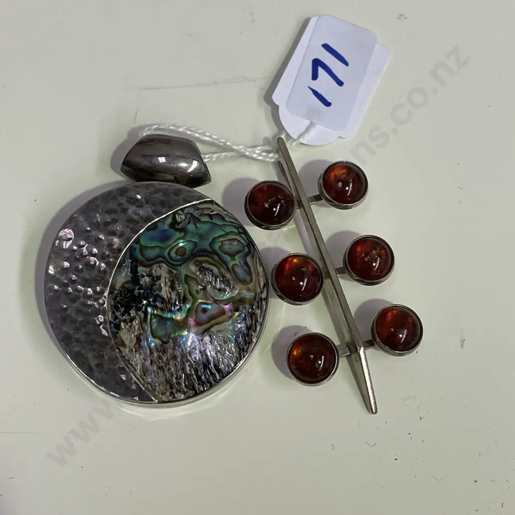 Two Sterling Silver and Jemstone/Paua Pendants. H5.25 and H5.5cm Image 1++