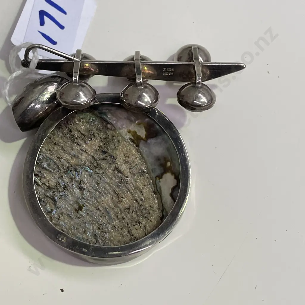 Two Sterling Silver and Jemstone/Paua Pendants. H5.25 and H5.5cm Image 1++