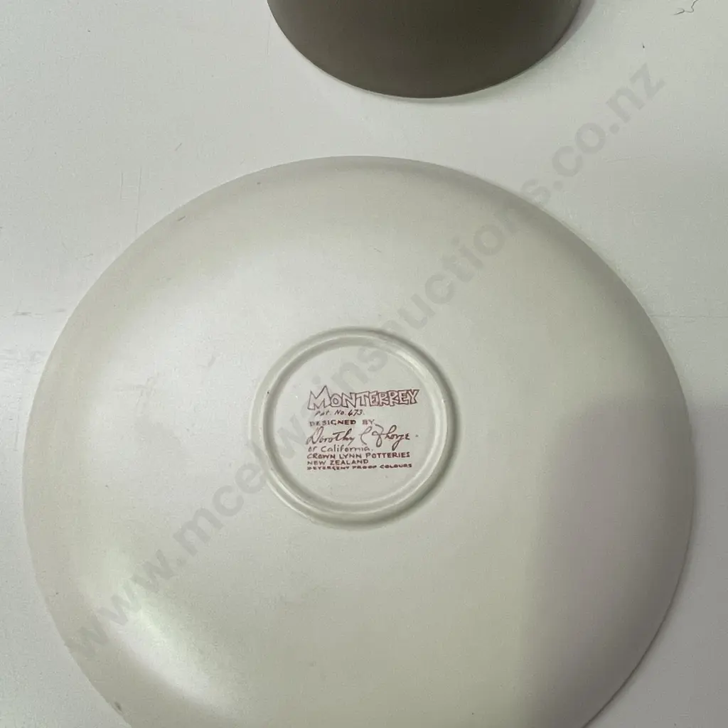 Rare Crown Lynn Dorothy Thorpe Monterray cup and saucer. Laguna ball cup with relief enamel on saucer. Image 1++