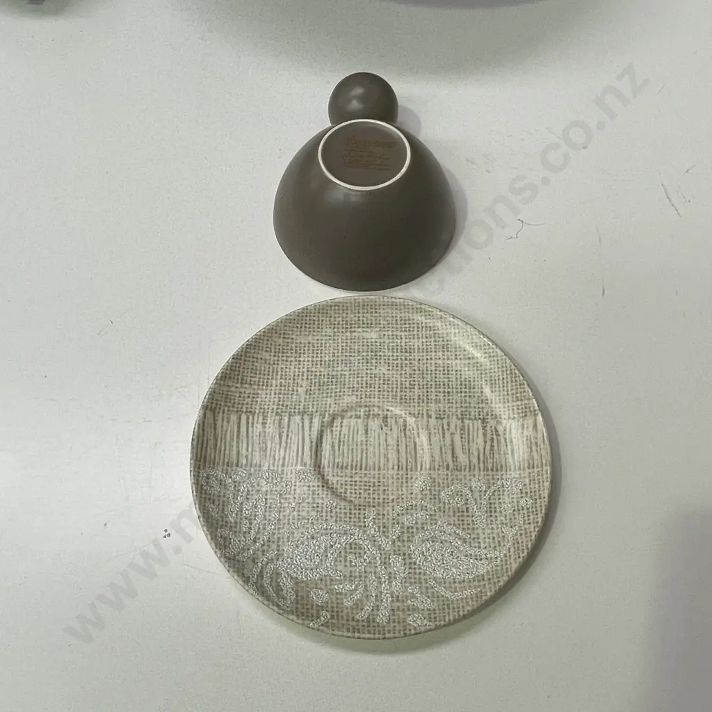 Rare Crown Lynn Dorothy Thorpe Monterray cup and saucer. Laguna ball cup with relief enamel on saucer. Image 1++