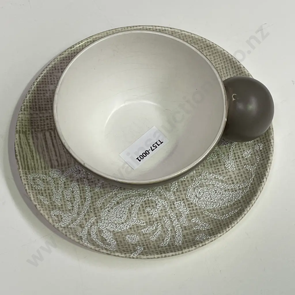 Rare Crown Lynn Dorothy Thorpe Monterray cup and saucer. Laguna ball cup with relief enamel on saucer. Image 1++