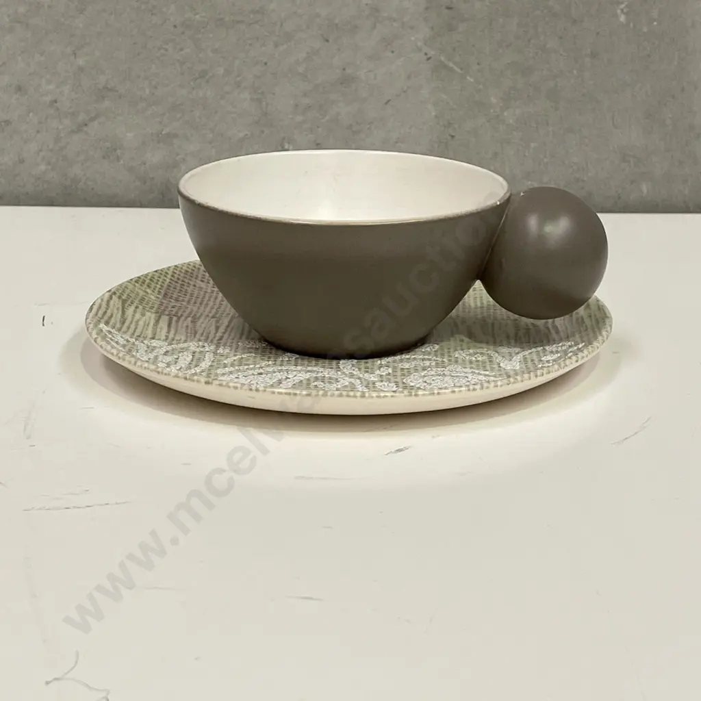 Rare Crown Lynn Dorothy Thorpe Monterray cup and saucer. Laguna ball cup with relief enamel on saucer. Image 1++