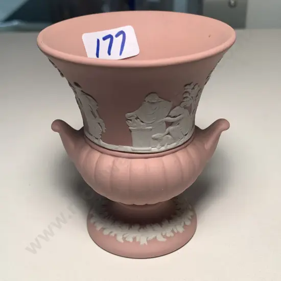 Wedgwood Pink Jasper ware Urn H9cm