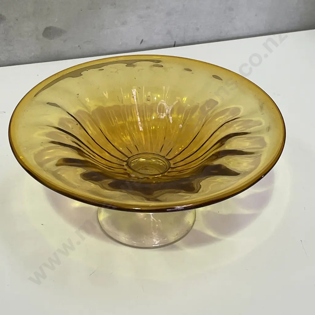 Stunning Art Glass Bowl with Amber bowl and clear pedestal base. H13 Dia27cm Image 1++