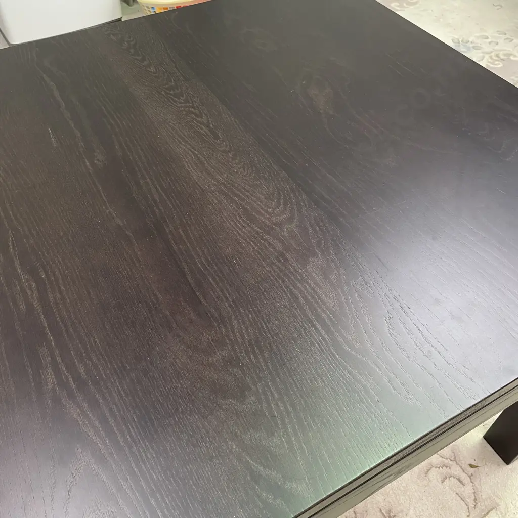 Custom Made Solid Oak Square Table, Dark Stained. Strong Very Solid Table. 100cm Sq, H76cm. Excellent condition Image 1++