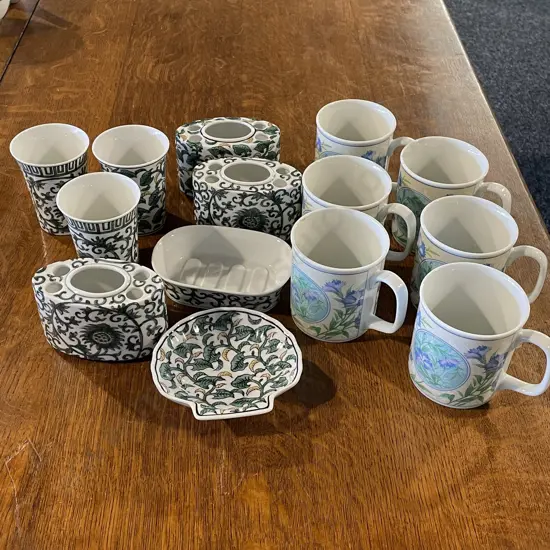 Assortment of Decorative Chinese ornaments, mugs, cups, soup dish etc