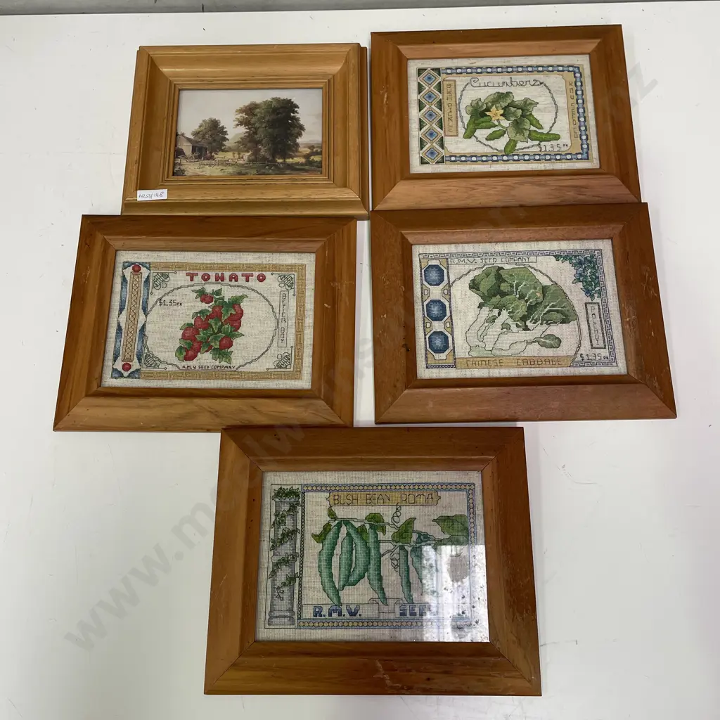Assorted wooden frames with tapestry artwork etc Image 1++
