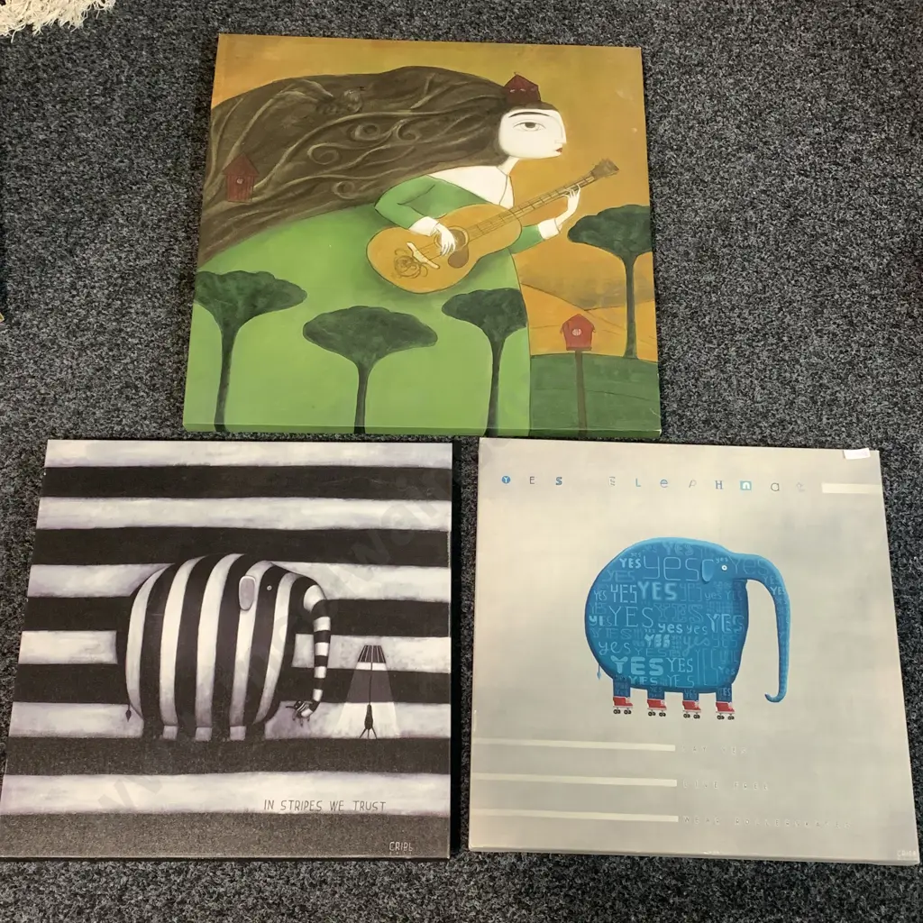 3 Canvas Artworks. 2 Elephant themed with Musician Image 1++