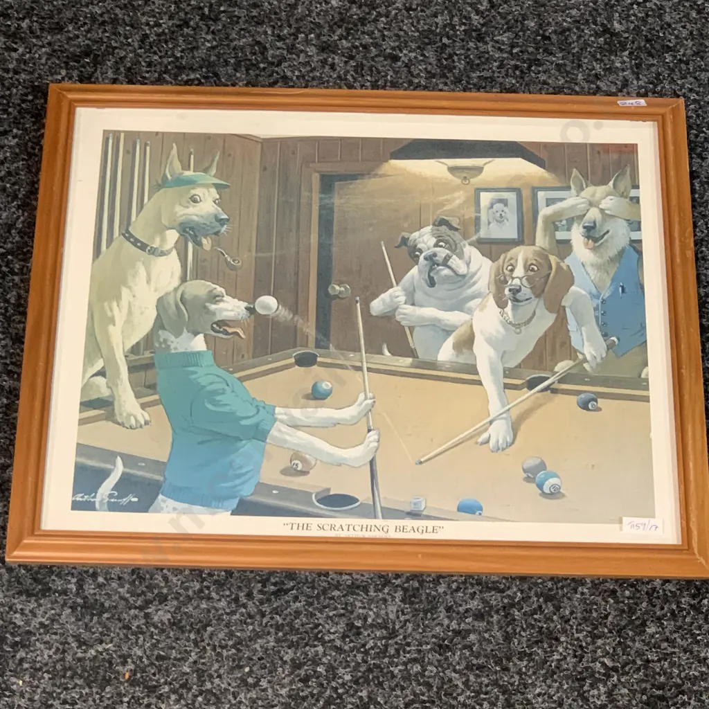 Framed Print by Arthur Sarnoff Titled "The scratching Beagle" 55 x 45cm incl frame Image 1++
