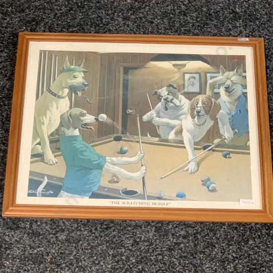 Framed Print by Arthur Sarnoff Titled "The scratching Beagle" 55 x 45cm incl frame
