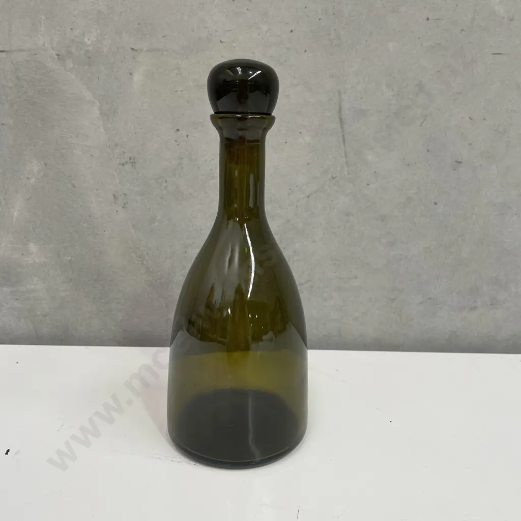 Mid Century Art Glass Bottle - Deep green/avocado colour Image 1++