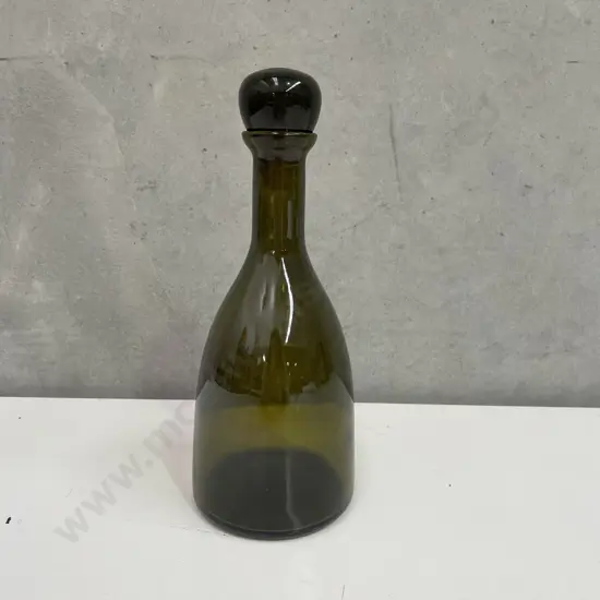 Mid Century Art Glass Bottle - Deep green/avocado colour