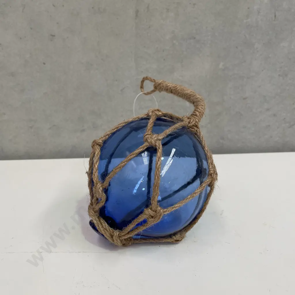 Small Glass Fishing Float with rope. Royal Blue colour Image 1++