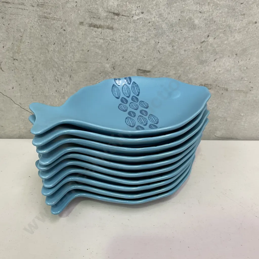 Set of 10 Jason Stacking Entree Fish Plates. Teal Blue colour Image 1++