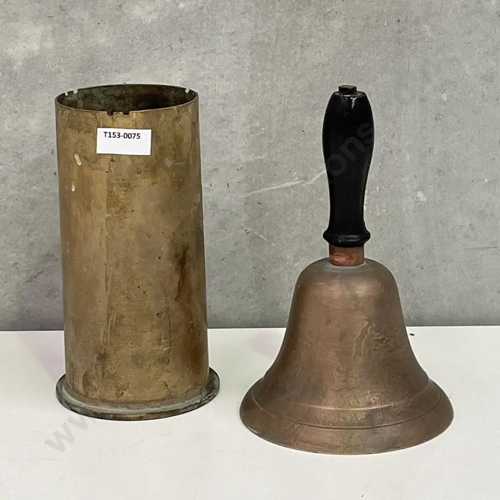 Vintage Heavy Brass School Bell with Brass Shell Casing Image 1++