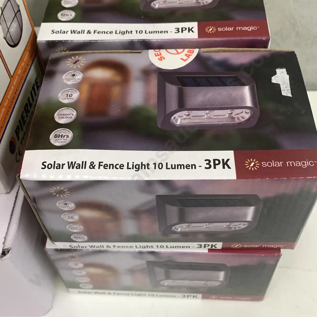 4 x As New 3 Pk Solar Wall and Fence Light - 10 Lumen, with Mecator Torino-Plate Suspension Light and Bulkhead Light Image 1++