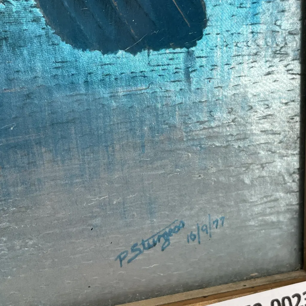 P. Sturgess Framed Foil Artwork of a Kingfisher. Signed and dated 16-9-77. 28 x 23cm Image 1++