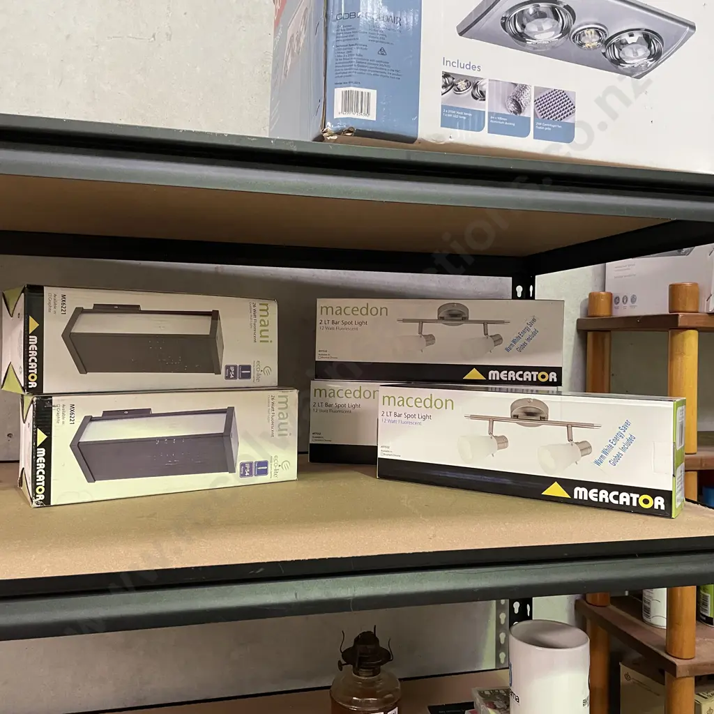 Mercator Macedon 2 Bar Spot Light x 3 and Maui 26 watt Fluorescent Outdoor wall light x 2. New in boxes Image 1++